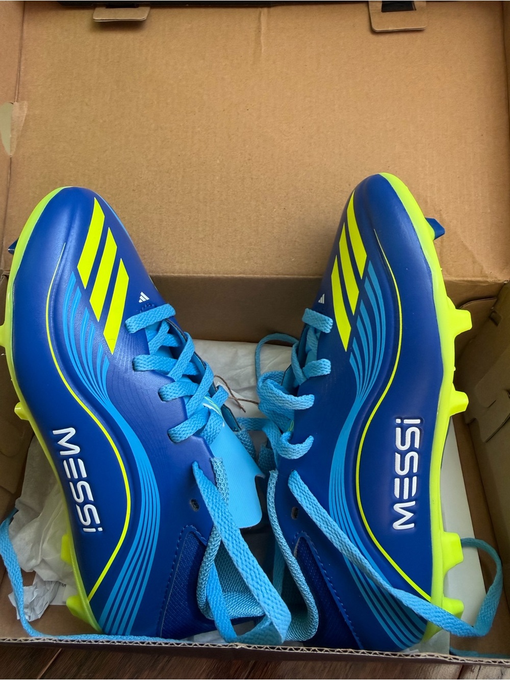 adidas Kids Soccer Cleats in Blue and Neon Yellow